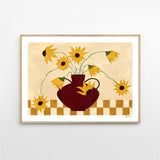 Frankie Penwill Sunflowers in Burgundy Vase A4